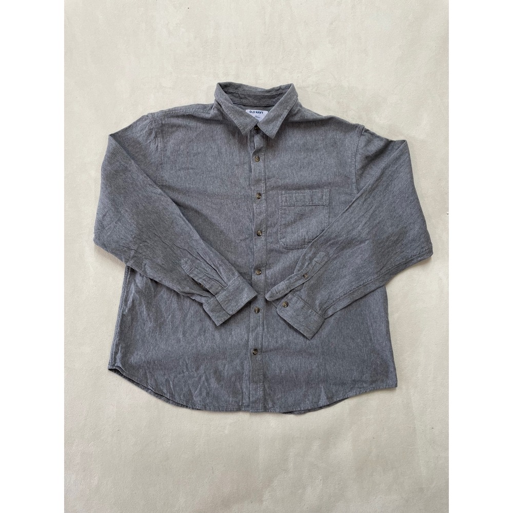 Old Navy Mens XXL Gray Double-Brushed Cotton Flannel Button Down Shirt LS